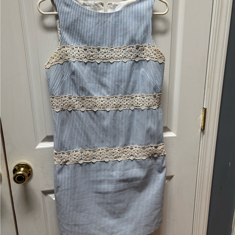 London Times Striped Blue and White Dress